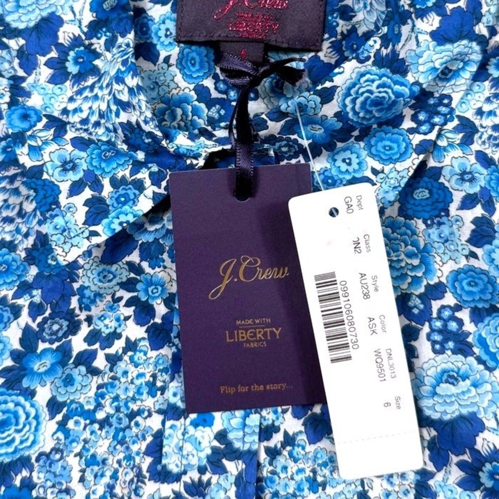 NWT J.Crew Liberty Fabrics Blue Floral Cotton Button Down Shirt Womens 6 - Picture 4 of 6